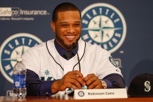 SEATTLE, WA - DECEMBER 12:  Robinson Cano of the Seattle Mariners is introduced to the media during a press conference at Safeco Field on December 12, 2013 in Seattle, Washington.  (Photo by Otto Greule Jr/Getty Images)